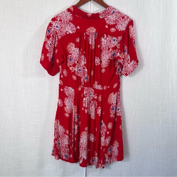 Free People Blue Hawaii Collared Short Sleeve Red Mini Dress Size L - Picture 12 of 16